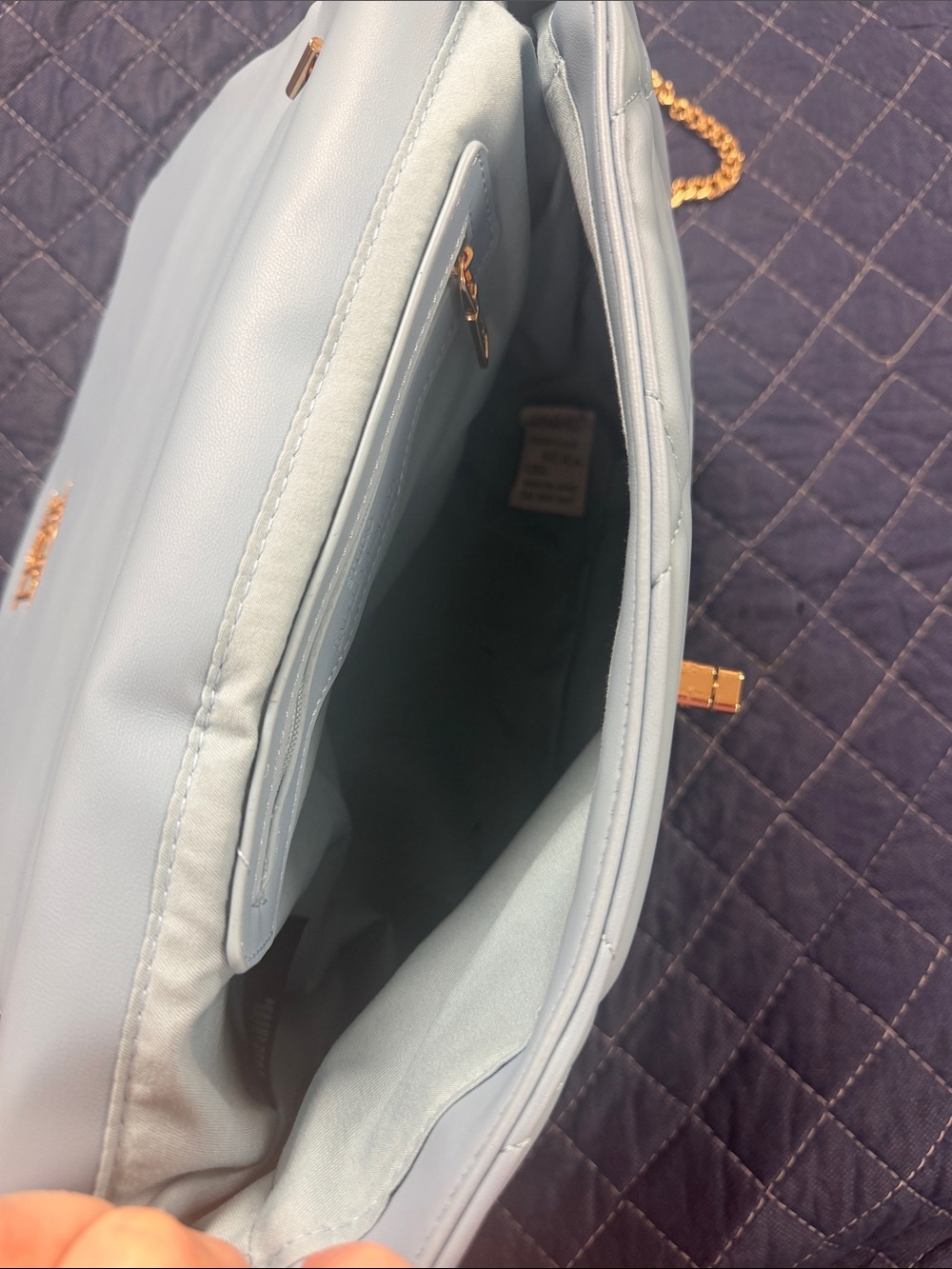 Badgley Mischka Quilted Light Blue Shoulder Bag with Gold Chain - Picture 6 of 6
